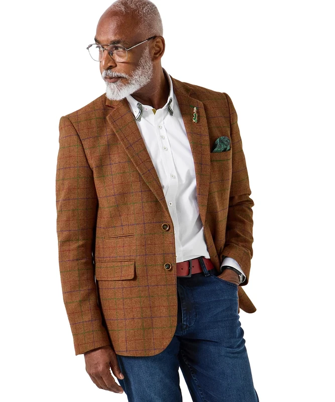 Joe Browns Men's Smart Casual Tailored Check Blazer, 38 Brown