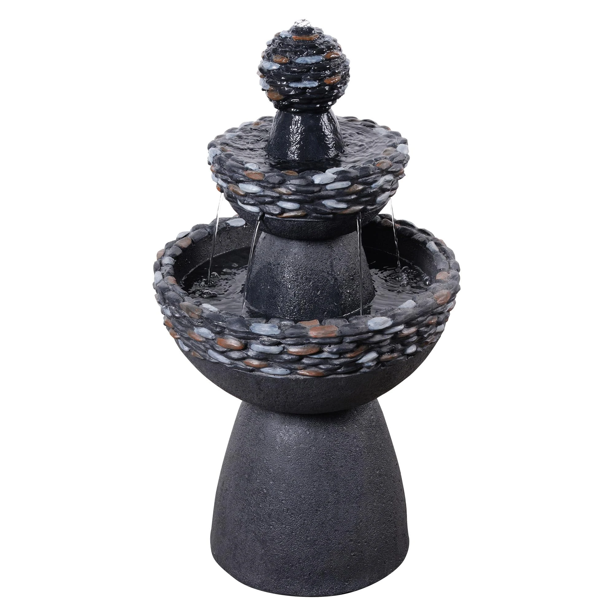 Teamson Home Garden Outdoor Water Feature 3-Tier Pedestal Water Fountain Dark Grey Stone Finish
