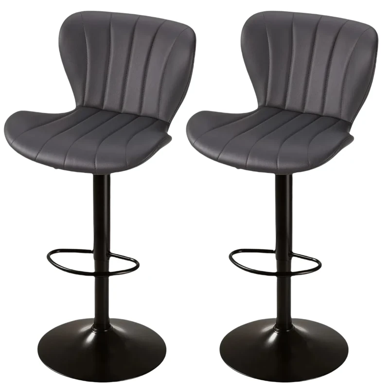 Clevich Bar Stools Set of 2, Adjustable Swivel Bar Chair with Back, Breakfast Barstools, PU Leather Counter Height Chairs for Kitchen Island, Dining Room, 51 x 46 x 109 cm