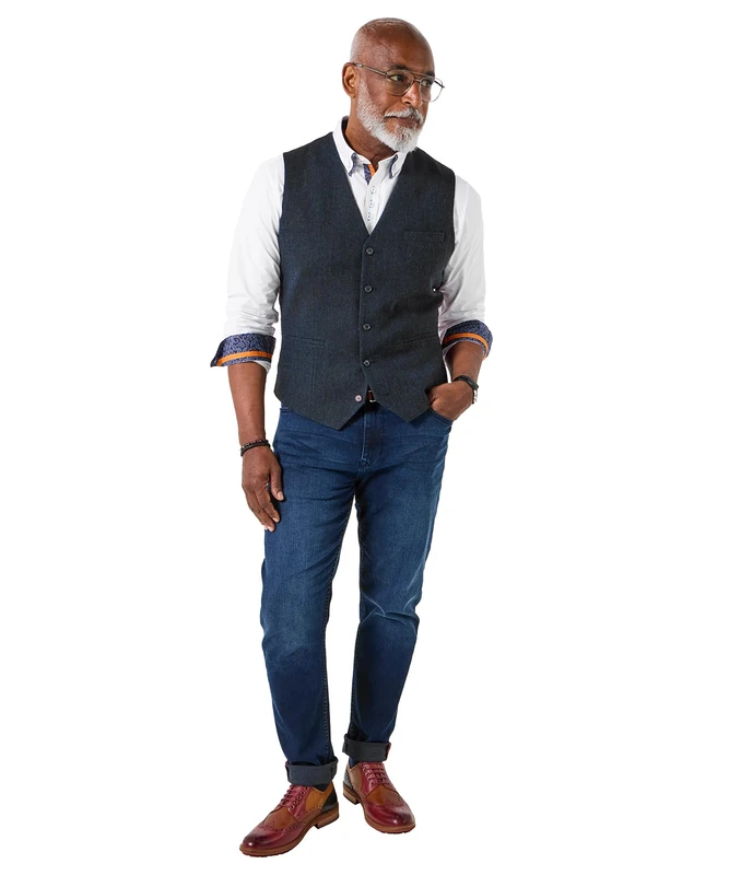 Joe Browns Men's Classic Look Herringbone Button Waistcoat, Regular, Navy, UK 40