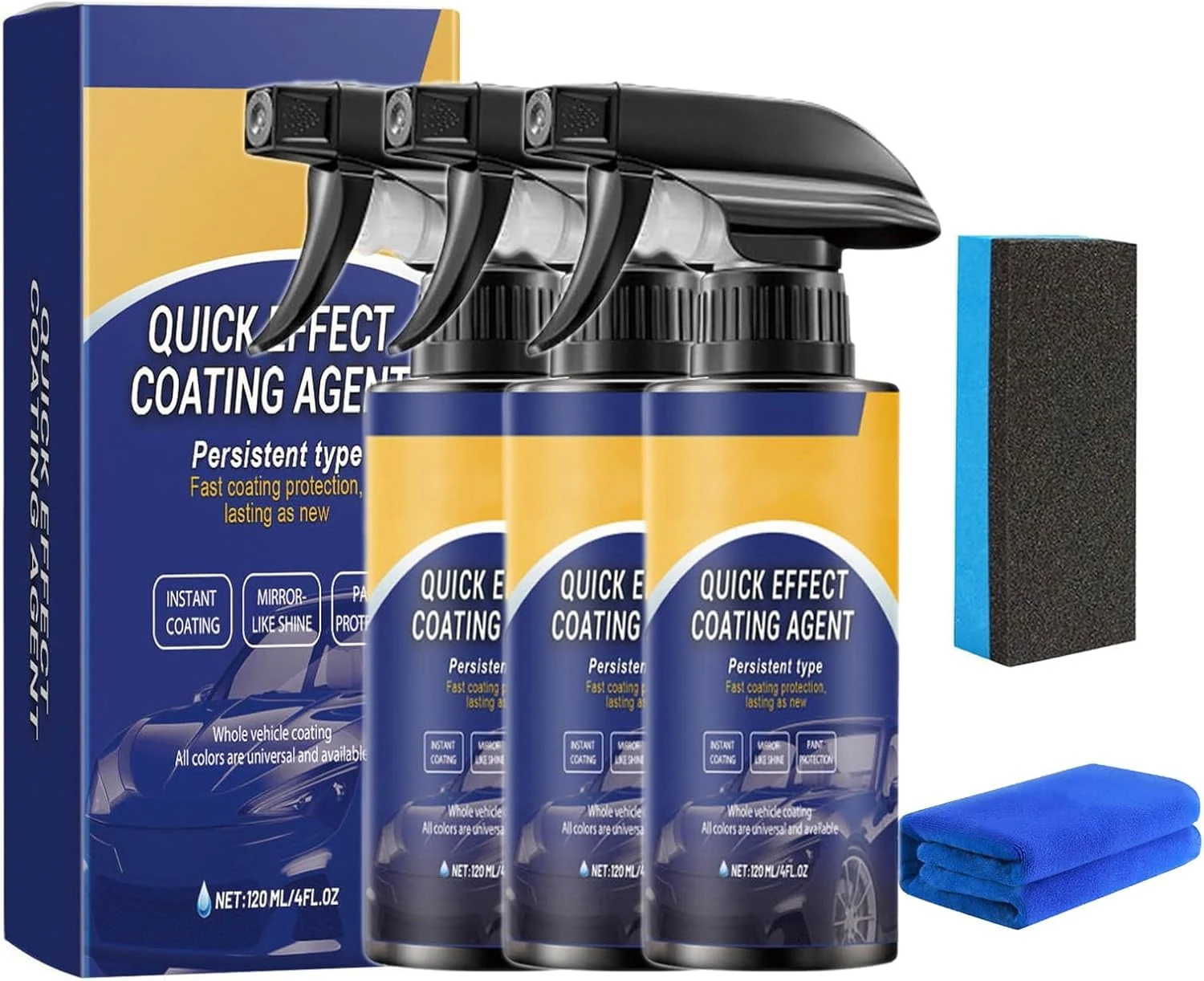 3PC Advanced Car Quick-Acting Coating Agent Spray,3 in 1 High Protection Quick Effect Coating Agent for Cars,Car Coating Spray for Shine and Protection,Multifunctional Coating Renewal Agent