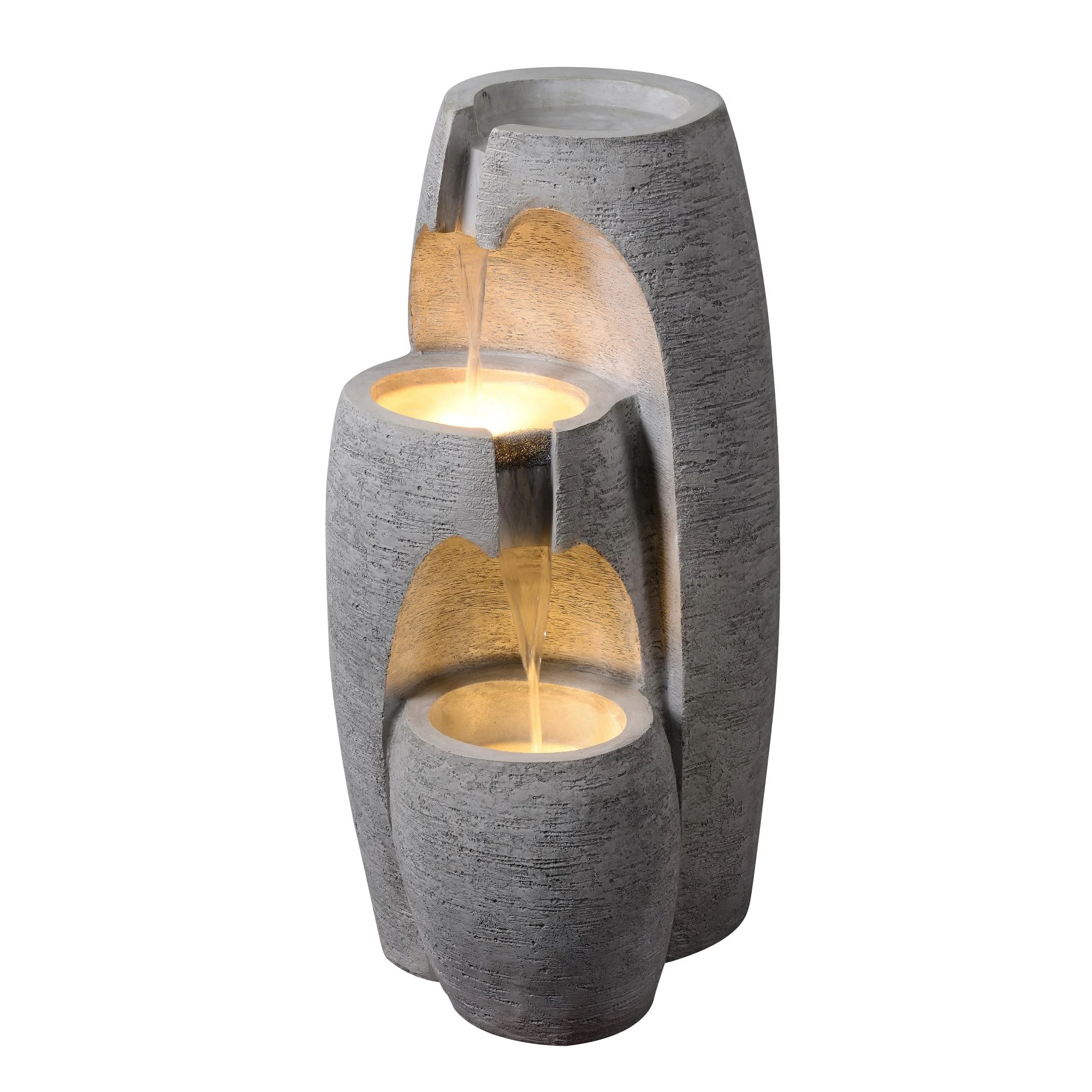 Teamson Home Garden Outdoor Water Feature Modern 3-Tier Cascading Urn Water Fountain With LED Lights Grey