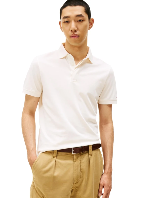 Tommy Hilfiger Men's Short Sleeve Casual Polo Shirts in Regular Fit with Hidden Placket Design, Ivory Petal, Large - Image 1