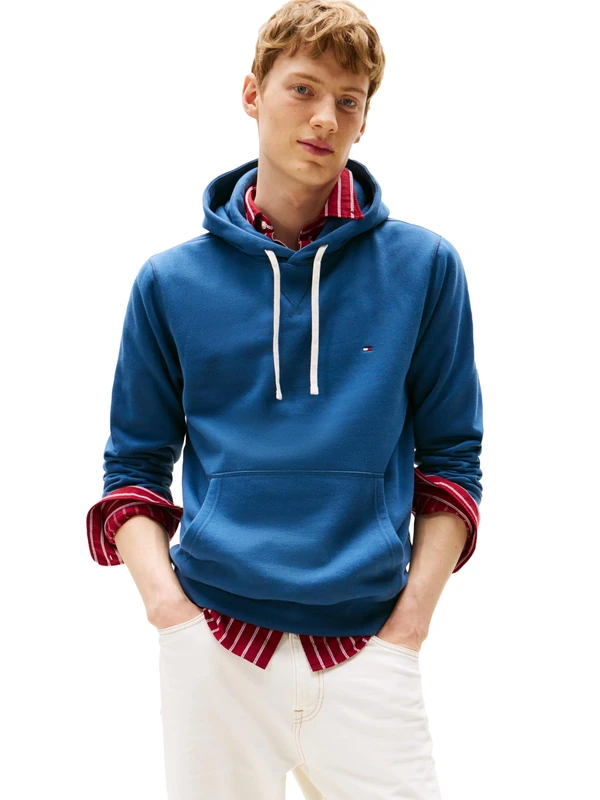 Tommy Hilfiger Men's Medium Weight Solid Fleece Hoodie Sweatshirt, Also Available in Big & Tall Hooded, Aegean Sea, L - Image 1