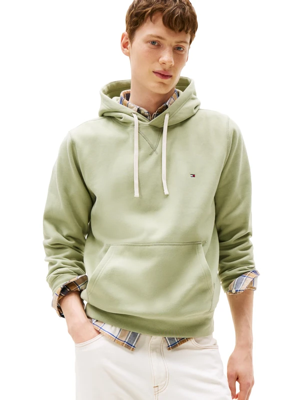 Tommy Hilfiger Men's Medium Weight Solid Fleece Hoodie Sweatshirt, Also Available in Big & Tall Hooded, Earth Sage, M - Image 1