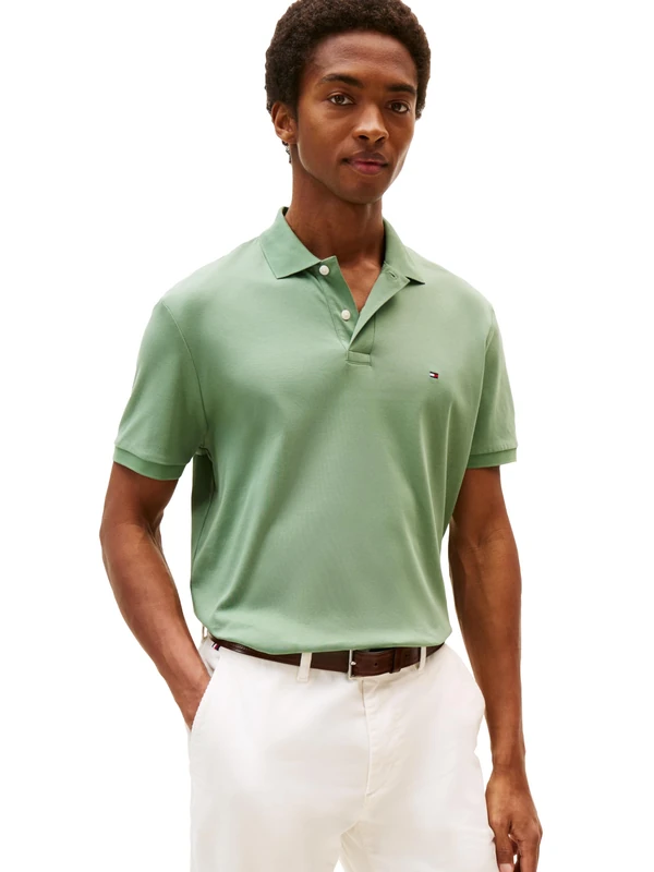 Tommy Hilfiger Men's Short Sleeve Casual Polo Shirts in Regular Fit with Liquid Cotton, Dusty Meadow, Medium - Image 1