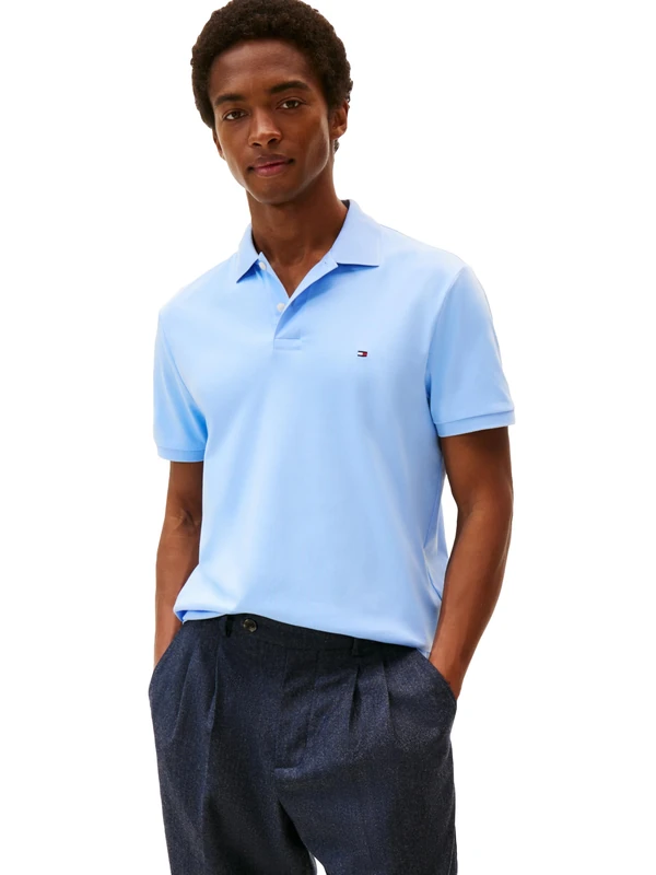 Tommy Hilfiger Men's Short Sleeve Casual Polo Shirts in Regular Fit with Liquid Cotton, Vessel Blue, Medium - Image 1