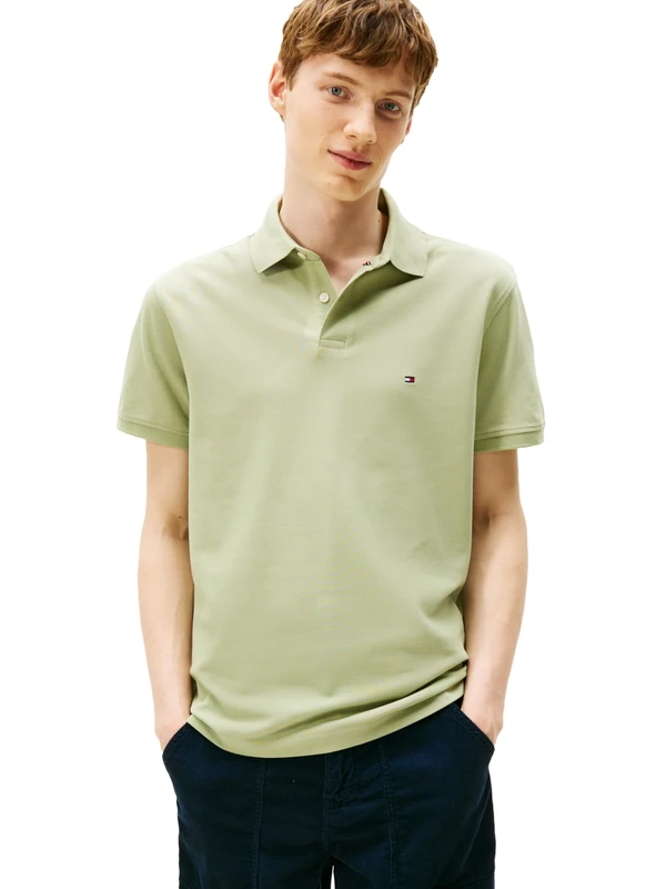 Tommy Hilfiger Men's Short Sleeve Polo Shirts in Classic Fit with Stretch and Organic Pique Cotton, Earth Sage, XL - Image 1