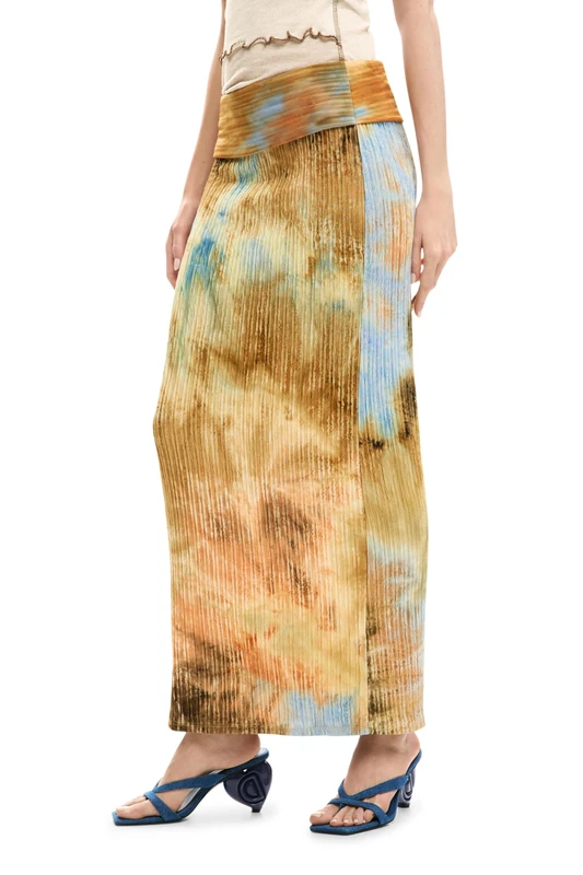 Desigual Long Textured Abstract Print Skirt 26SWFK04 Brown