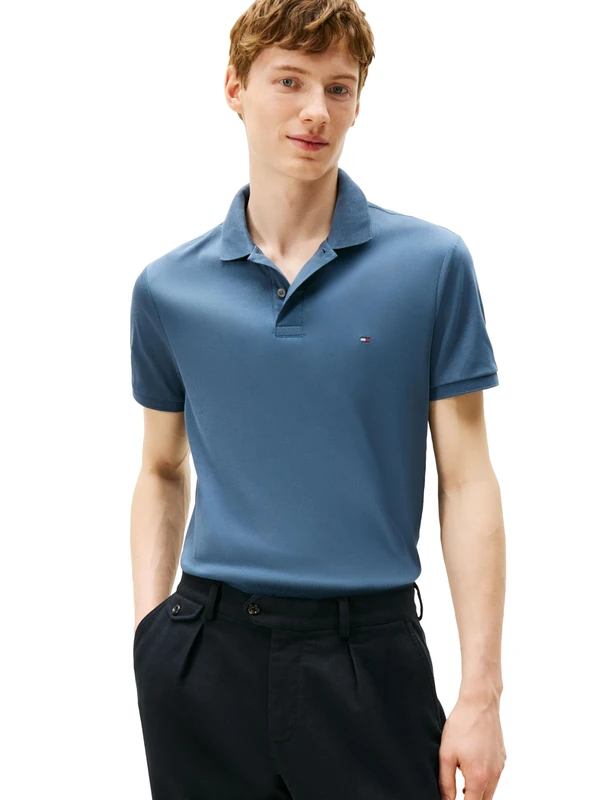 Tommy Hilfiger Men's Short-Sleeved Polo Shirt, Aegean Blue, L - Image 1