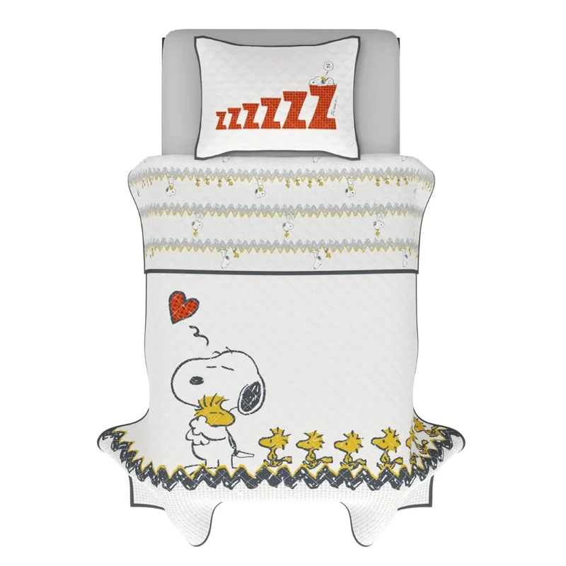 Franco Peanuts 75th Anniversary Snoopy & Woodstock Bedding Super Soft Cozy 3 Piece Full/Queen Coverlet Quilt and Sham Set, (Official Peanuts® Product)