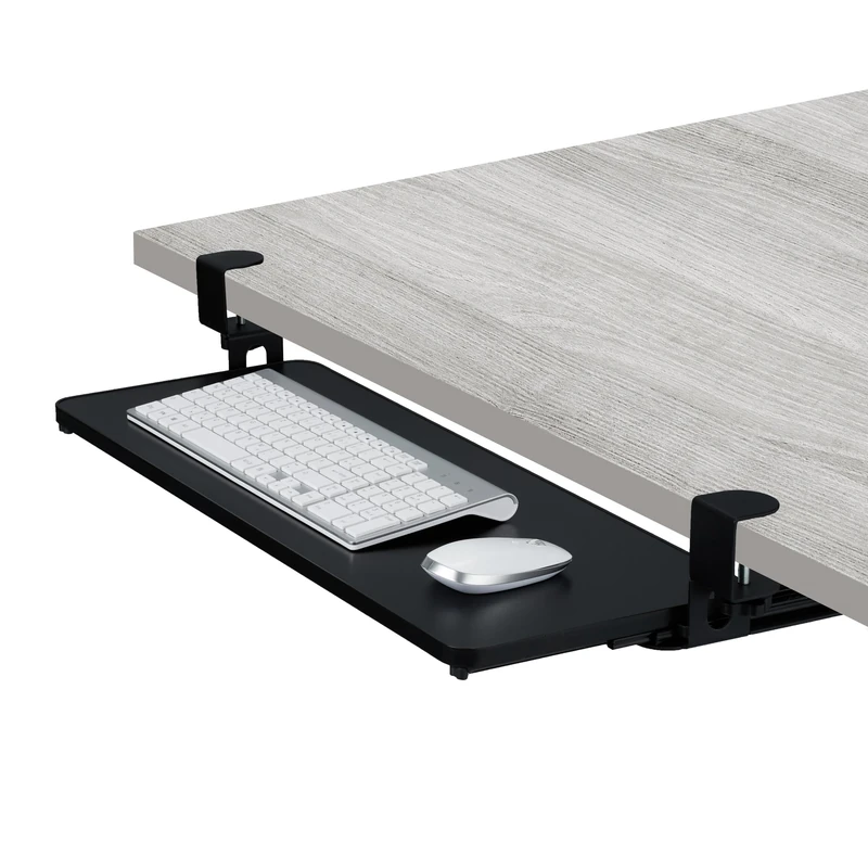 Relaxdays Keyboard Tray, 65 x 24 cm, Pull-Out, with Clamps, Ergonomic, Extender, Under Desk Drawer, Modern, Black, 10% Stainless Steel 85% Fibreboard 5% Foam