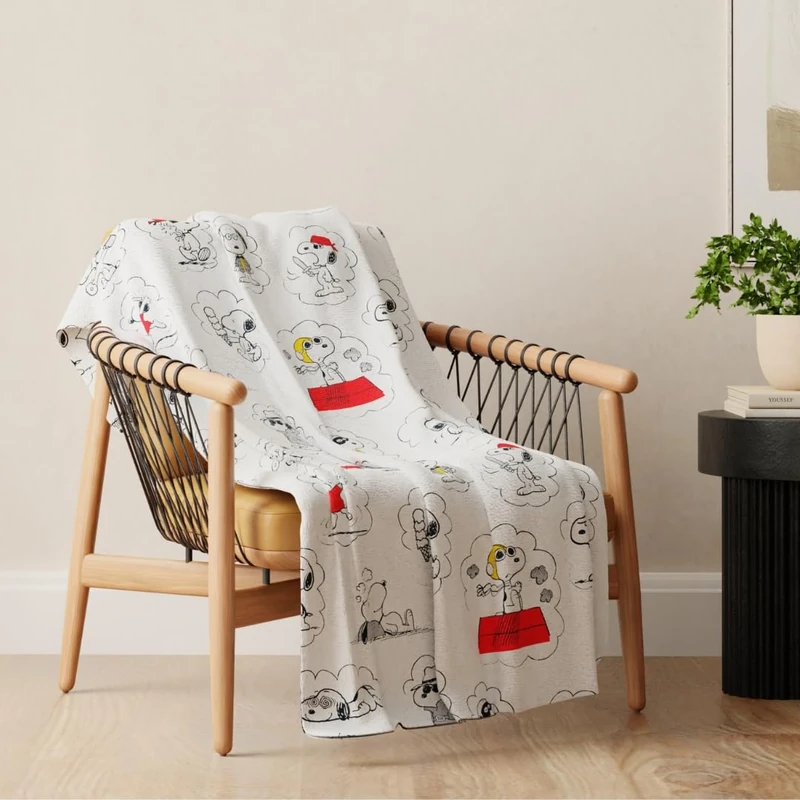 Franco Collectibles Peanuts® 75th Anniversary Snoopy & Woodstock Super Soft Plush Cozy Throw Blanket, 46 in x 60 in, (Officially Licensed Product)