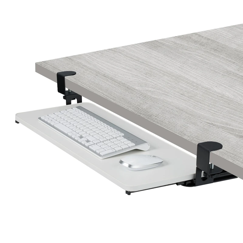 Relaxdays Keyboard Tray, 65 x 24 cm, Pull-Out, with Clamps, Ergonomic, Extender, Under Desk Drawer, Modern, White, 5% Foam 10% Stainless Steel 85% Fibreboard