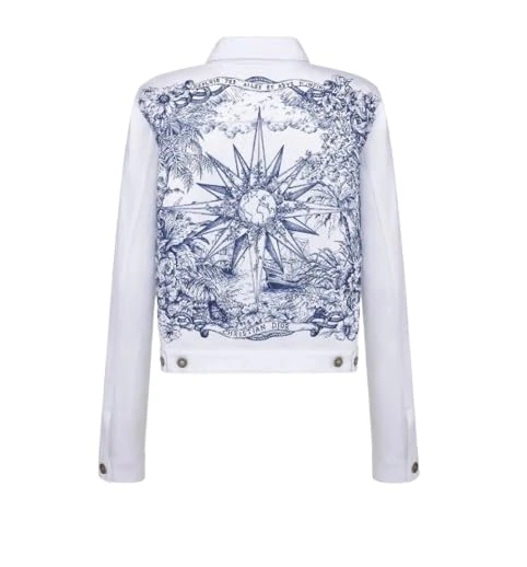 Dior Pre-loved White Denim Jacket With Motif