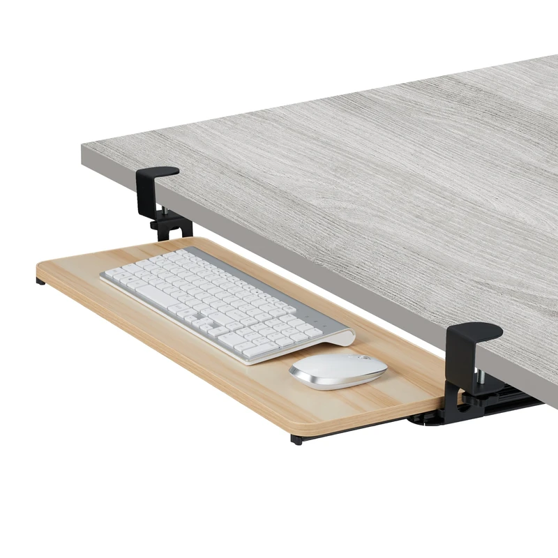 Relaxdays Keyboard Tray, 65 x 24 cm, Pull-Out, with Clamps, Ergonomic, Extender, Under Desk Drawer, Wood Effect, Natural, 5% Foam 10% Stainless Steel 85% Fibreboard