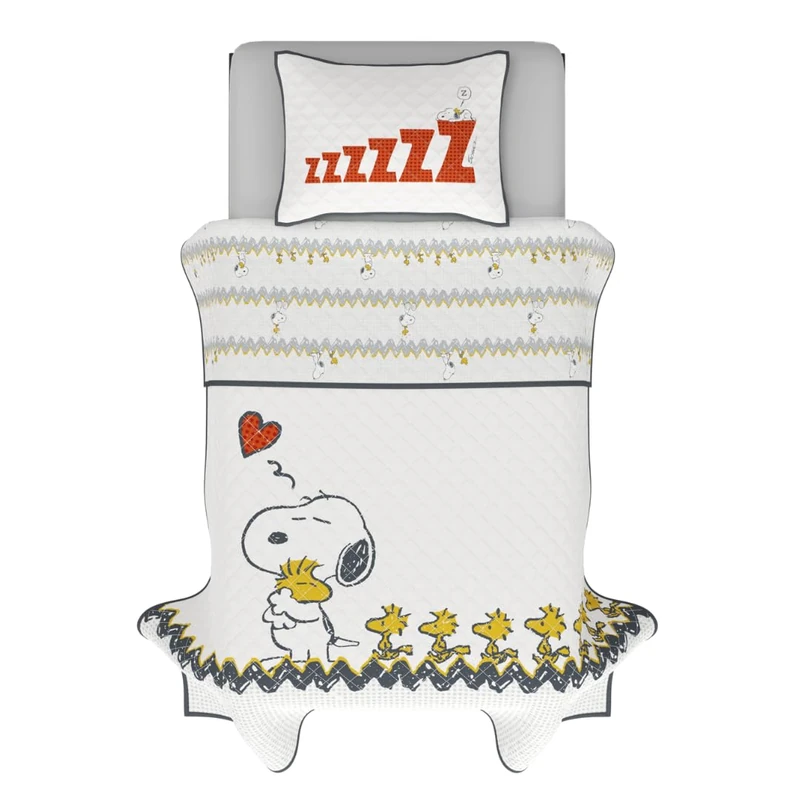 Franco Peanuts 75th Anniversary Snoopy & Woodstock Bedding Super Soft Cozy 2 Piece Twin Coverlet Quilt and Sham Set, (Official Peanuts Product) - Image 1