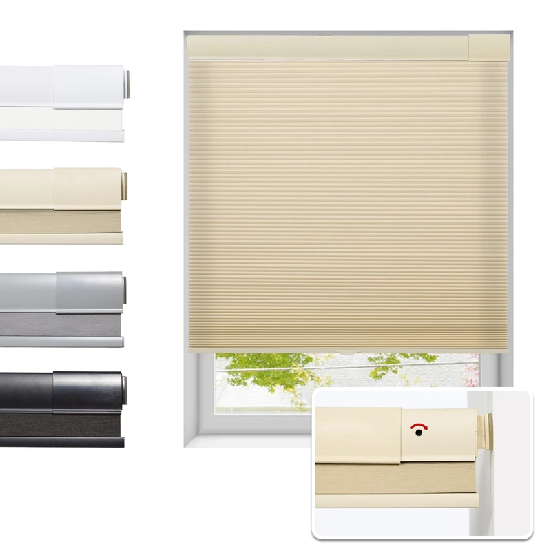 Tonature No Drill Cellular Shades for Indoor Windows, Thermal Insulating & Noise Reducing Honeycomb Blinds, Free Stop Cordless Light Filtering Shades, Beige,20 1/2" W x 64" H