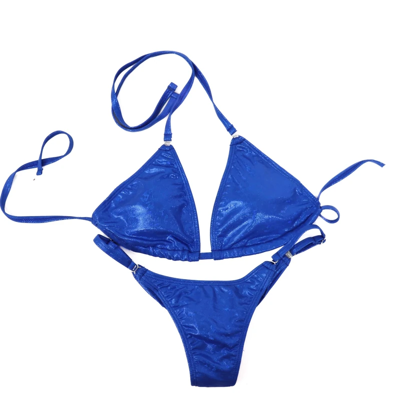 Angel Competition Bikinis IFBB/NPC Bikini Set for Posing Practice – Bodybuilding Competition Suit with Adjustable Pro Cut, Holographic Blue, Medium - Image 1