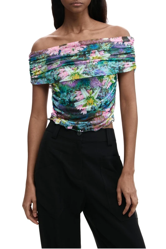 Desigual Munich Floral Tulle Sleeveless Top 26SWTK22 Green - Image 1