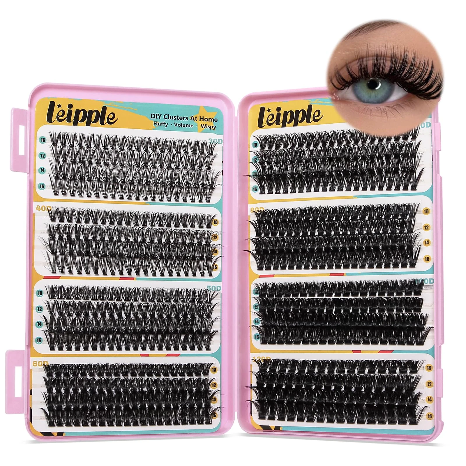 Leipple 8 Styles Individual Eyelashes 624pcs Natural Eyelash Clusters D Curl Lashes 10-16MM Soft & Fluffy Thick Volume DIY Russian Lash Extensions at Home