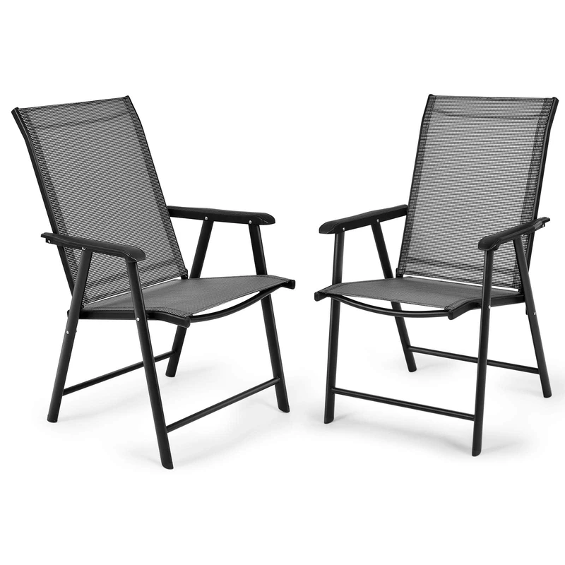 FANTASK High-Backed Garden Chairs, Set of 2, Folding Camping Chairs up to 110 kg, Folding Chair, Patio Chair for Pool, Garden, Lawn, Grey