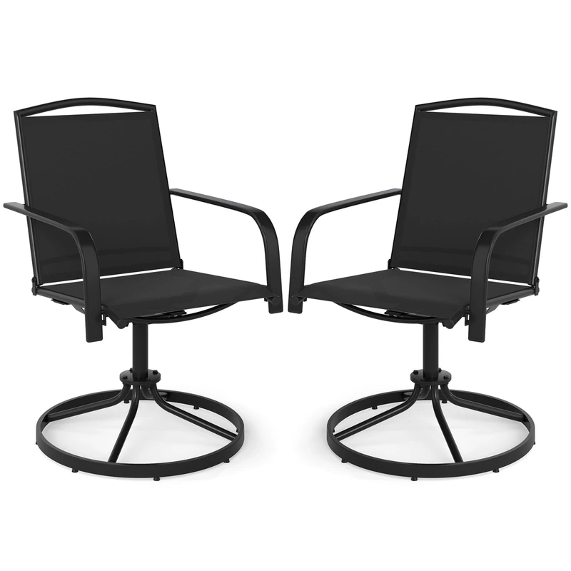 FANTASK Patio Chairs 360° Rotatable, Set of 2 Swivel Chairs, Balcony Chairs with Quick-Drying Fabric for Garden, Backyard, Balcony (Black)