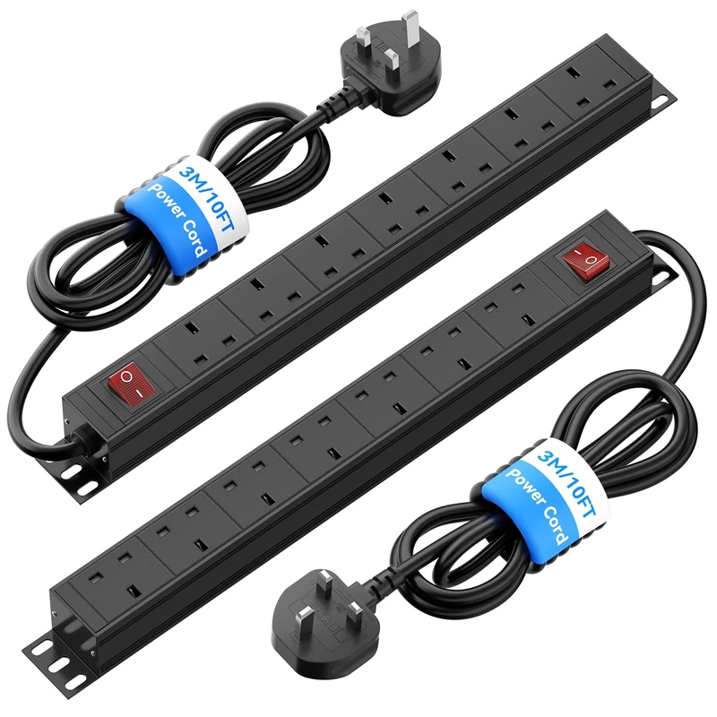 Sewingvr 2-Pack 7-Outlet Surge Power Strip - 13A PDU, 3m Cable