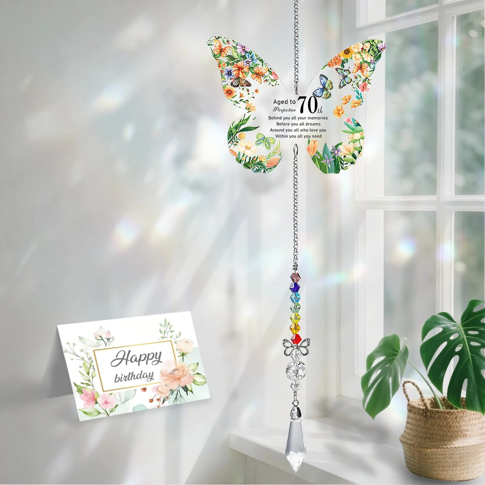 OINETRK 70th Birthday Gifts for Women - Butterfly Acrylic Suncatcher | Perfect 70th Decorations for Mum, Sister, Wife & Friends | Unique 1955 Birthday Ideas