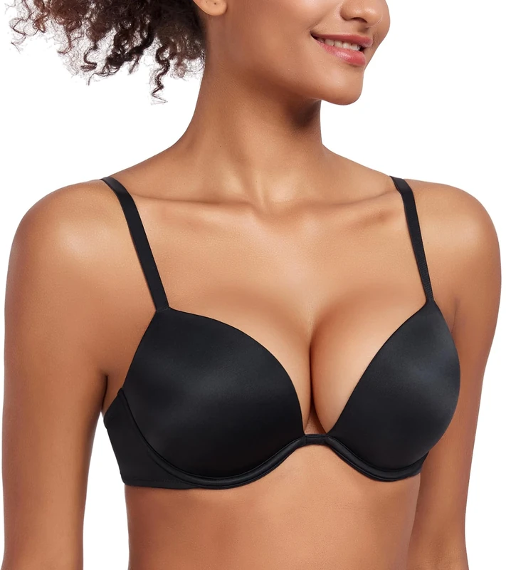 Lemorosy Women's Deep V Plunge Push Up Bra Underwire Low Cut Thick Padded Add 2 Cups(Black,38B)