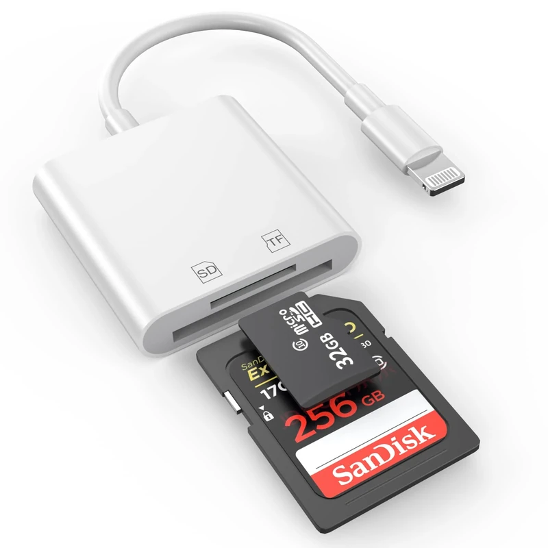 SD Card Reader for iPhone/iPad,[Apple MFi Certified] 2 in 1 Lightning to SD/TF Card Camera Memory Card Reader Dual Card Slot Adapter for iPhone 14/13/12/11/X/XS/XR/8/7 iPad