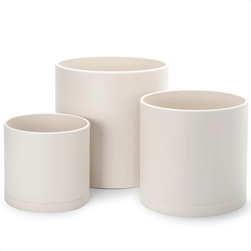 D'vine Dev 3-Pack Plastic Pots & Saucers, 8/10/12 in, Oatmeal, 74-V-H-5