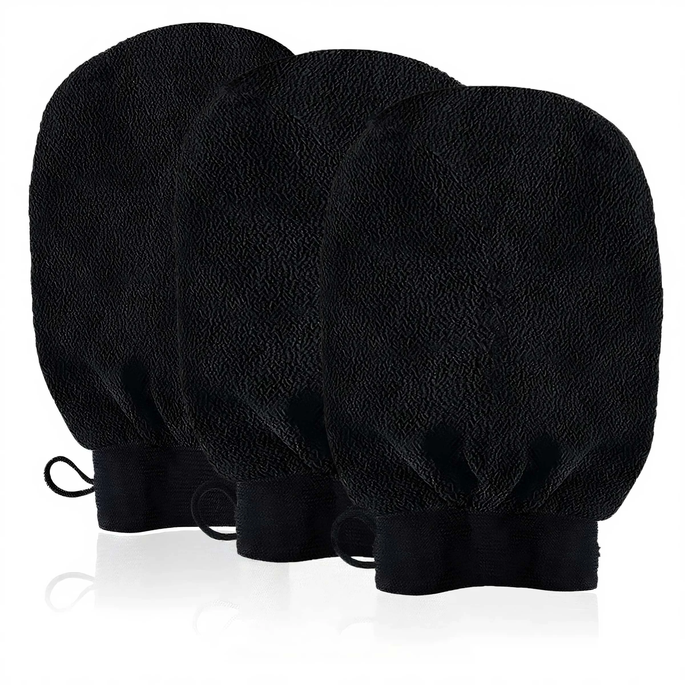 URAQT Exfoliating Gloves, 3 Pack Body Scrub Glove Bath SPA Exfoliating Mitts, Dual-Sided Deep Clean Exfoliation Scrubbing Mitt, Dead Skin Remover Glove Deep Body Scrubber（Black）