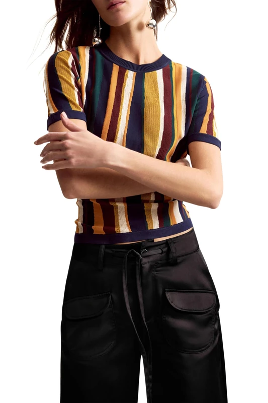Desigual Women's Stripes Lacroix T-Shirt, Material Finishes, XL