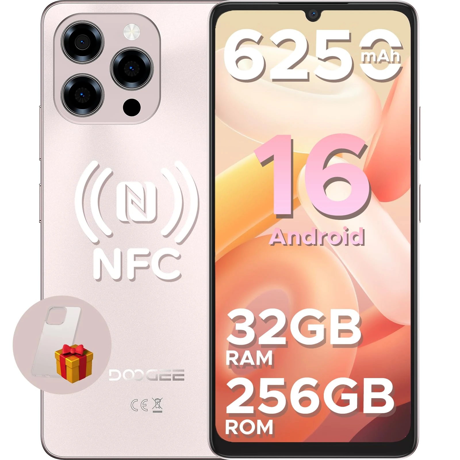 DOOGEE Note 58 Pro Mobile Phones, Newest Android 16 Smartphone, 6250mAh & 32GB+256GB/2TB, 6.75" HD+90Hz Display, 4G Dual SlM Free Unlocked Phones, Widevine L1, FingerprintFace ID/OTG/GPS/NFC, Golden