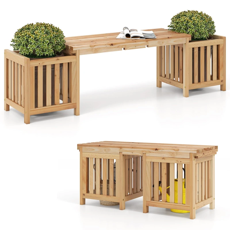 GiantexUK 2-in-1 Wooden Garden Planter & Bench