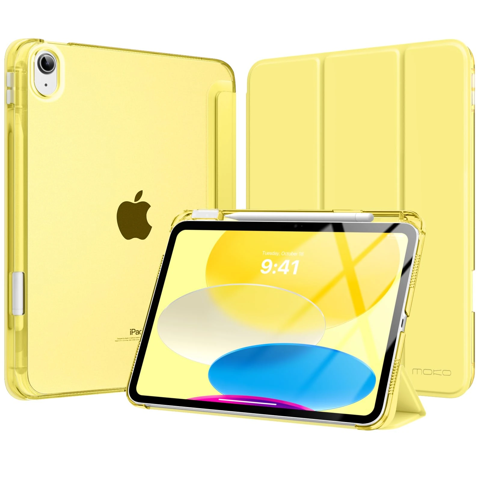 MoKo for iPad (A16) 11th Generation Case 11 Inch 2025, iPad 10th Generation Case 10.9 Inch 2022 with Pencil Holder, Slim Light Trifold Protective Cover with Hard PC Translucent Back Shell, Oatmeal