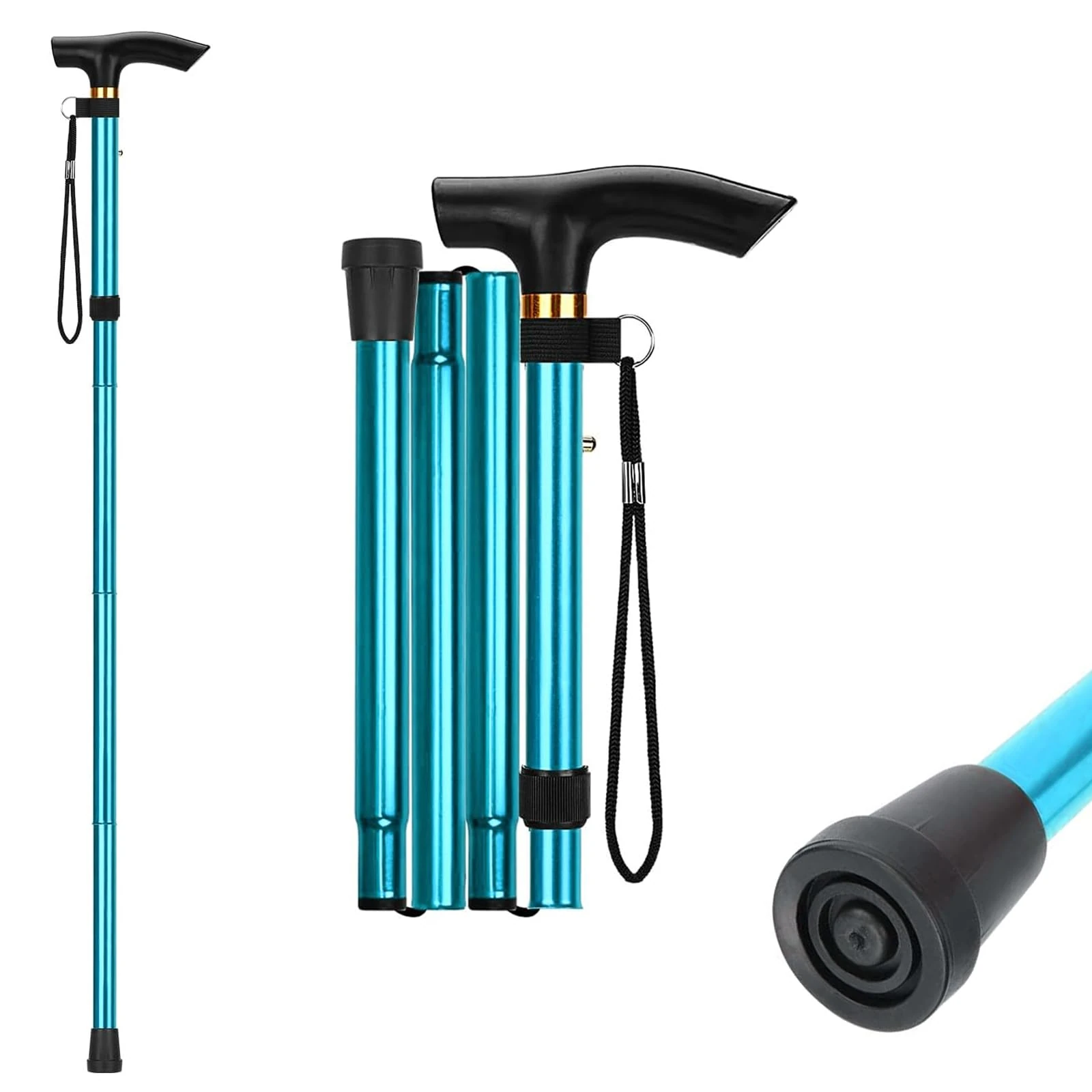 Walking Stick Adjustable Folding Walking Sticks for Women and Men, Walking Cane for Elderly Or Disabled, Folding Adjustable Height, Left Or Right Handed, Non-Slip Rubber Tip, Wrist (Blue)