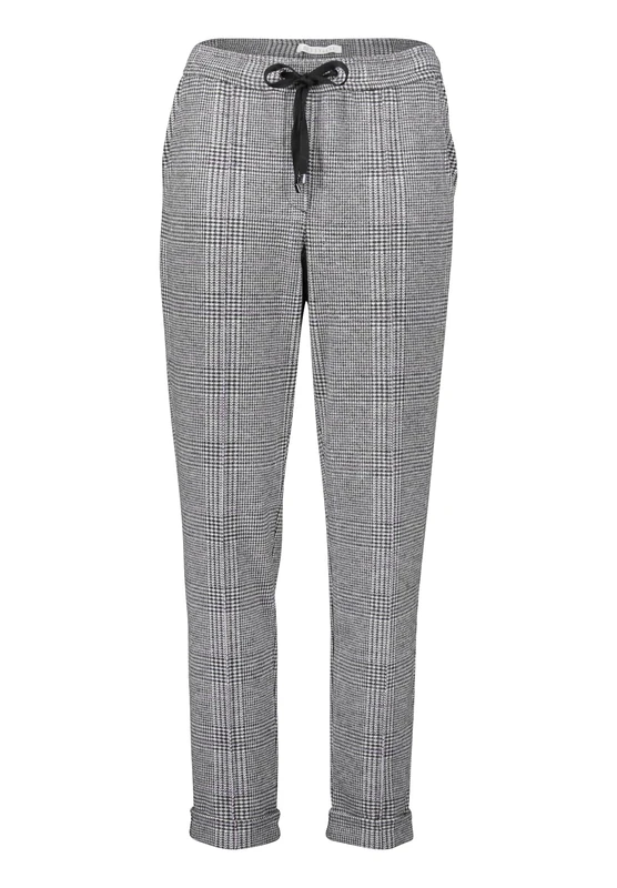 Betty & Co Women's Checked Trousers with Tie Belt, Black/Camel, 38 W