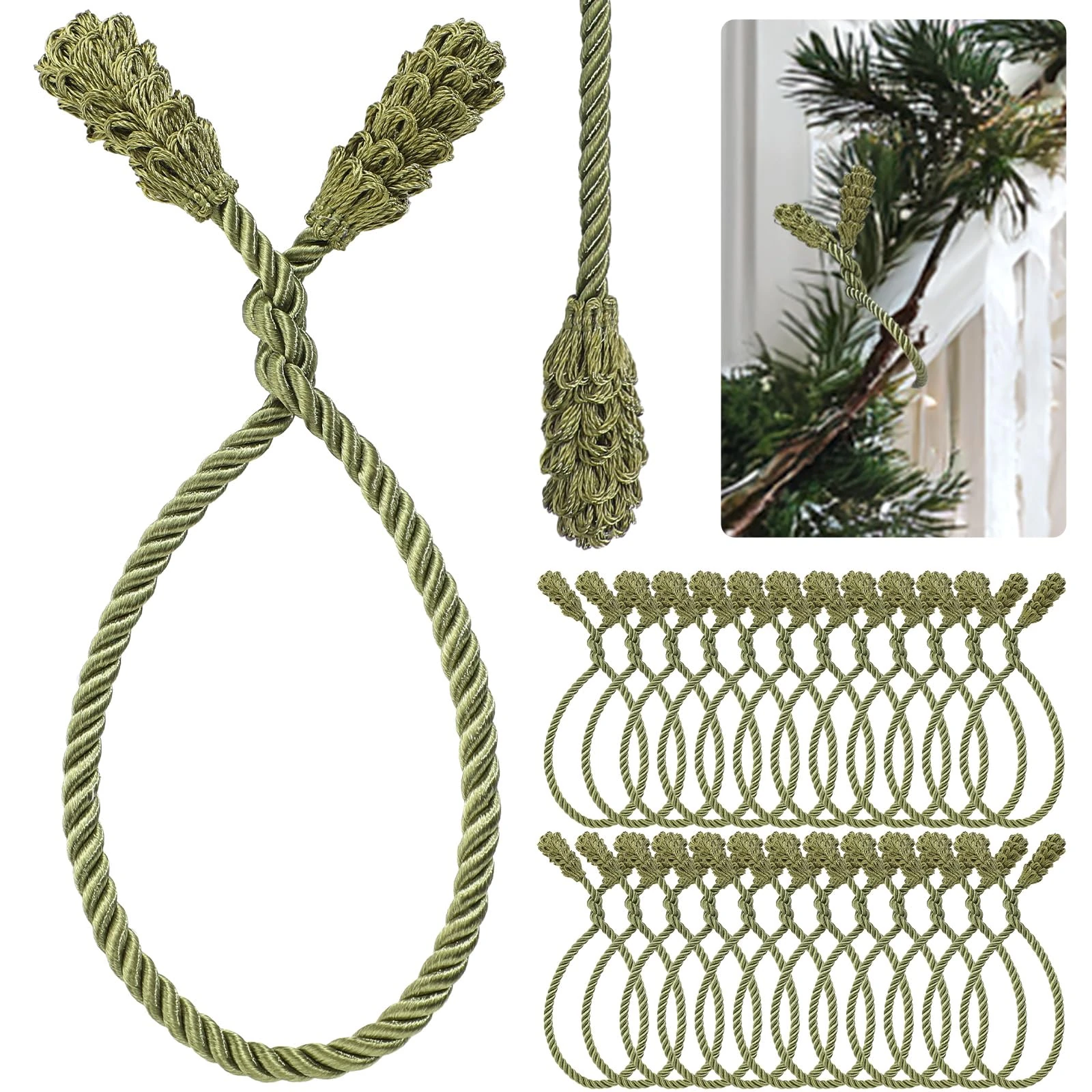 Shappy 24 Pieces Christmas Garland Banister Ties Christmas Decorative Reusable and Flexible Twist Ties for Garland, Banister Home Decoration (Olive Green)