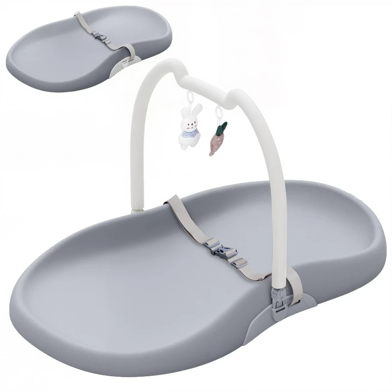 UBRAVOO Baby Changing Mat with Safety Harness and Cat Ear Toys Shelf, Anti-Roll Wedge Baby Changing Pad, Easy Wipe Clean Waterproof with Raised Padded Edges (Grey, Upgrade Style)