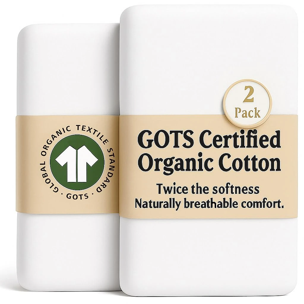 Bunnyjik - GOTS Organic Cot Bed Sheets 140 x 70 fitted – Luxuriously Tick & Cozy 2000GSM Organic Cotton- Pack of 2 Cotbed Fitted Sheet - Toddler Bed Sheets 140 x 70 Cot Sheets 140 x 70 Fitted