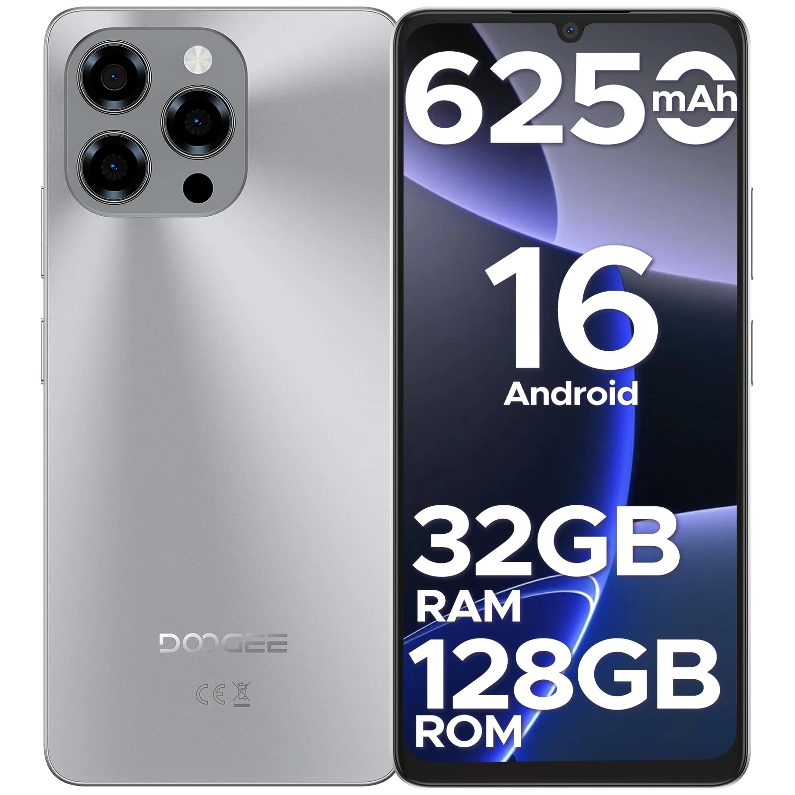 DOOGEE Note 58 Mobile Phones - Newest Android 16 Smartphone, 6.75" HD+ Display, 6250mAh Android Phones, 32GB+128GB/2TB, 4G LTE SIM Free Mobile Phone, Face Recognition, Widevine L1, 5G WiFi|NFC|OTG