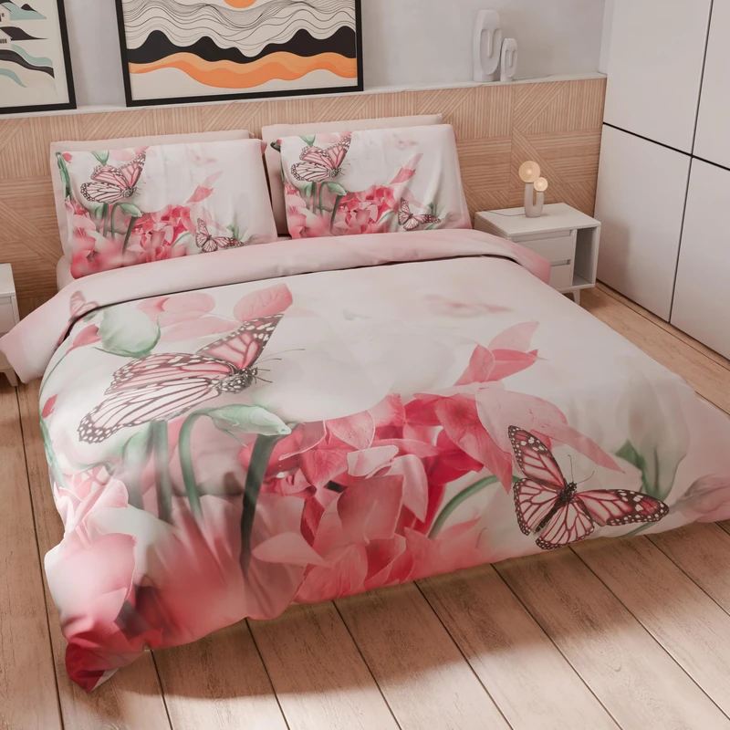 PETTI Artigiani Italiani - Maxi Double Duvet Cover Set 260 x 240 cm (2 Pillowcases 63 x 63 cm Included), Microfibre Duvet Cover Set with Digital Print Roses Butterfly - Made in Italy