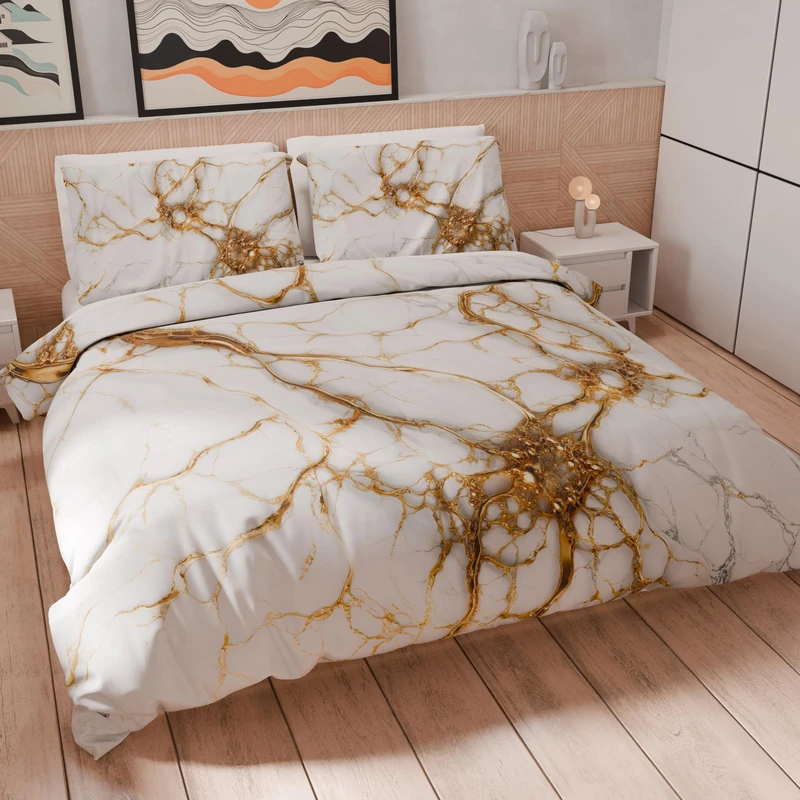 PETTI Artigiani Italiani - Double Duvet Cover Set 200 x 200 cm (2 Pillowcases 80 x 80 cm Included), Microfibre Duvet Cover Set with Digital Print White Marble Effect - Made in Italy - Image 1