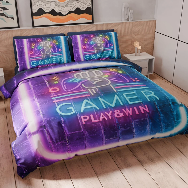 PETTI Artigiani Italiani - Maxi Double Duvet Cover Set 260 x 220 cm (2 Pillowcases 75 x 50 cm Included), Microfibre Duvet Cover Set with Gamer Digital Print - Made in Italy