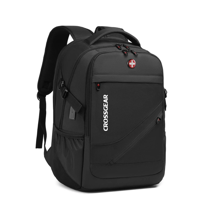 CROSSGEAR Anti Theft Laptop Backpack, 17.3 Inch Computer Rucksack with USB Charging Port & Lock, Water Resistant Large Travel Business Backpack with Breathable Padded Strap, Laptop Bag for Men, Black