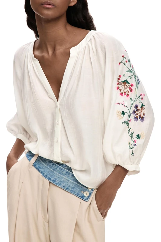 Desigual Women's Roman Blouse, White, XL