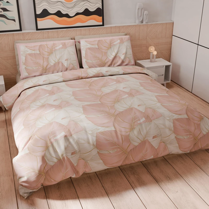 PETTI Artigiani Italiani - Double Duvet Cover Set 200 x 200 cm (2 Pillowcases 63 x 63 cm Included), Microfibre Duvet Cover Set with Digital Print Tropical Powder O - Made in Italy