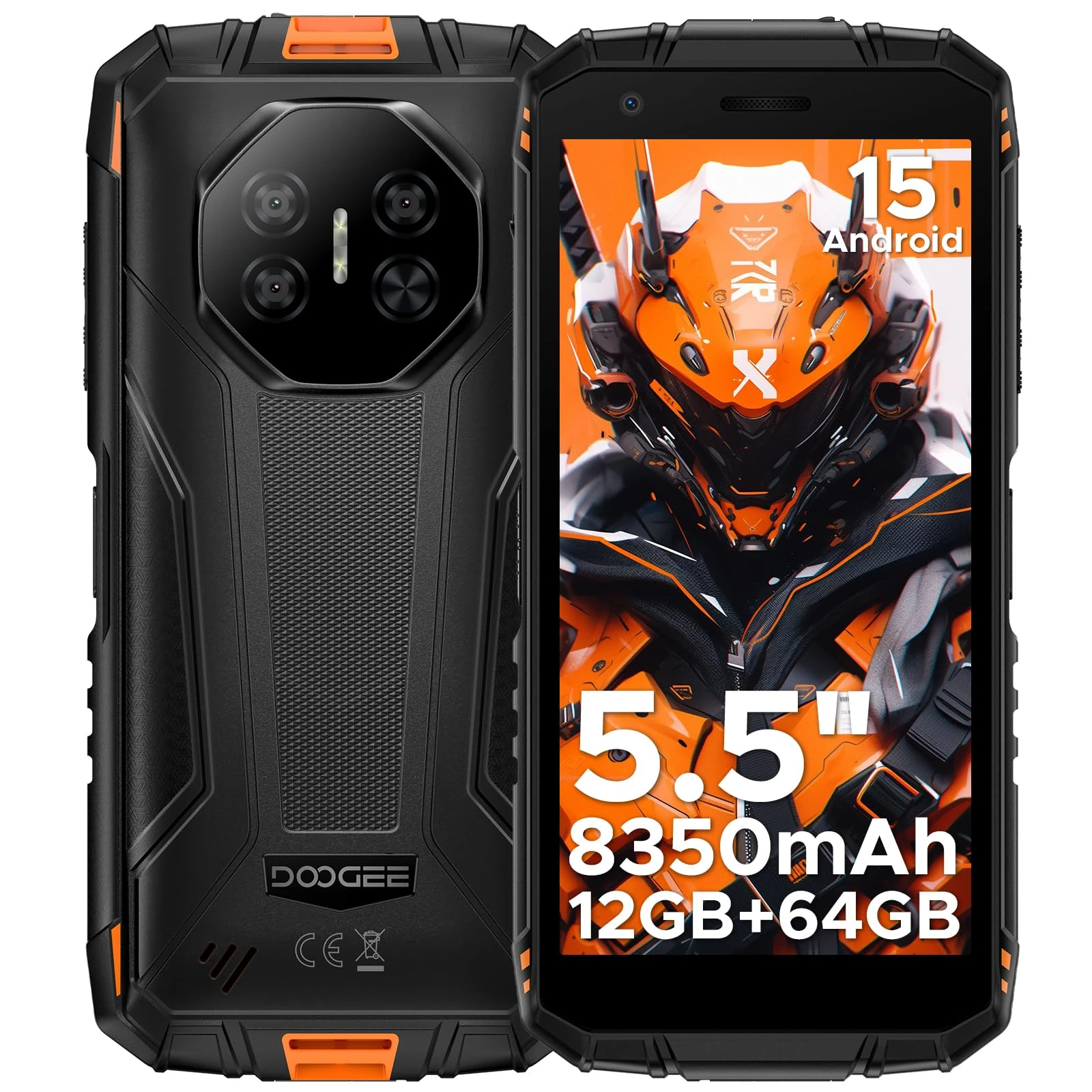 DOOGEE Fire 3 Rugged Smartphone, 8350mAh, Octa Core Android 15 Phone, 5.5" IPS HD+ Rugged Phone, 12GB+64GB/2TB Mobile Phone, 13MP+8MP, Widevine L1, 3.5mm headphone jack, Face ID/OTG/NFC